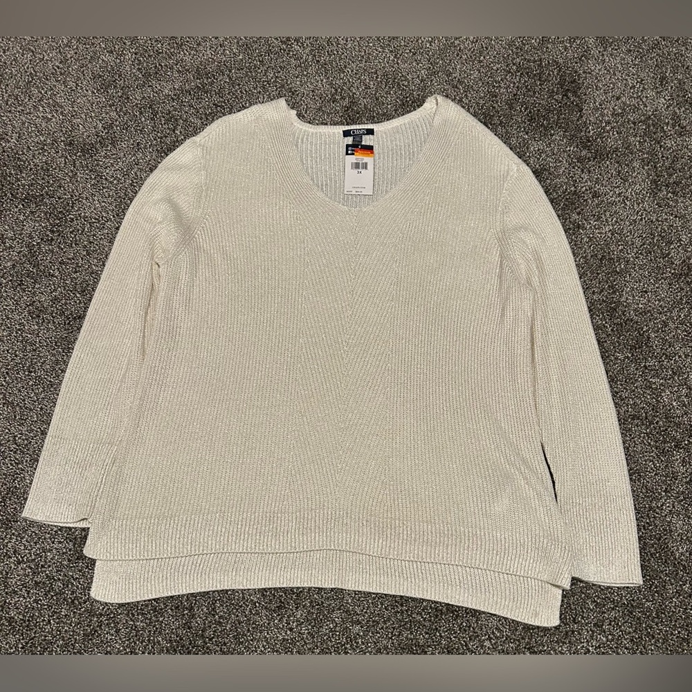 NWT Chaps Cream Knit Pullover Long Sleeves Sweater, Women's 3X